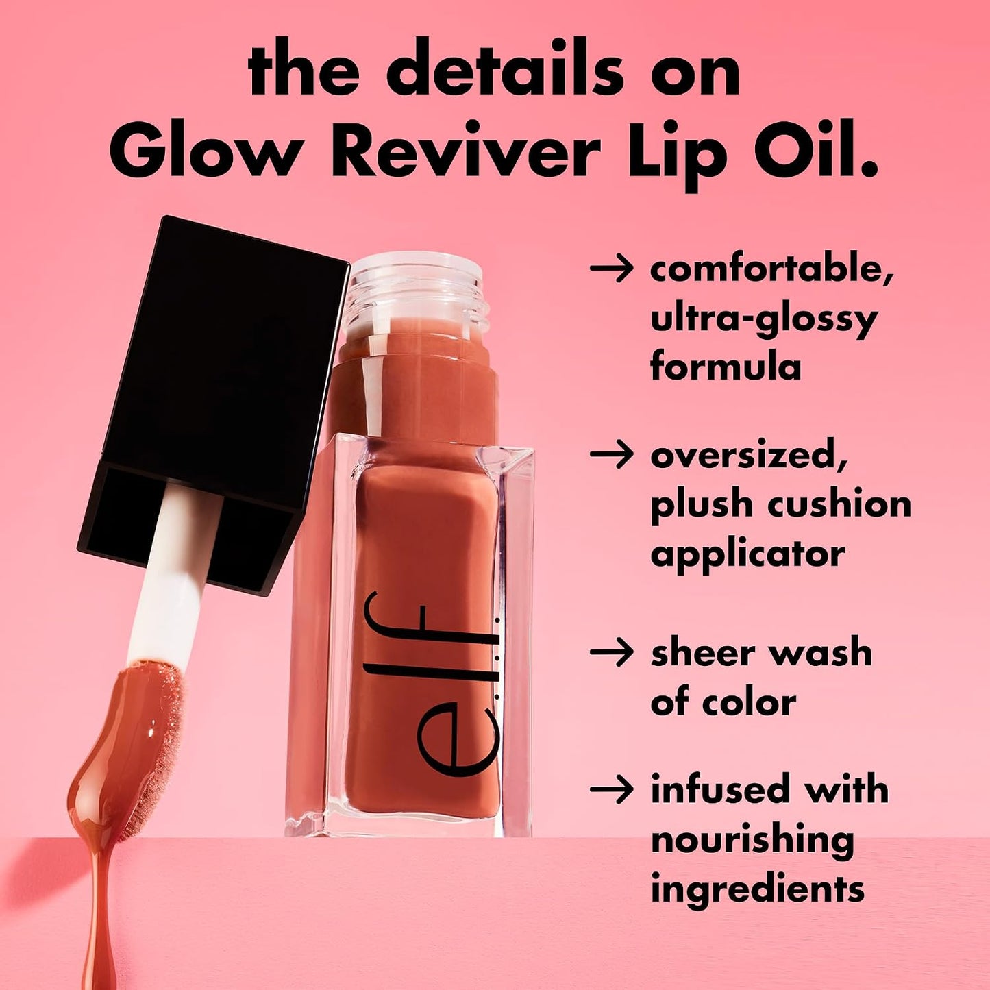 Glow Reviver Lip Oil, Pink Quartz | Nourishing Tinted Lip Oil for a High-Shine Finish, Infused with Jojoba Oil, Vegan & Cruelty-Free