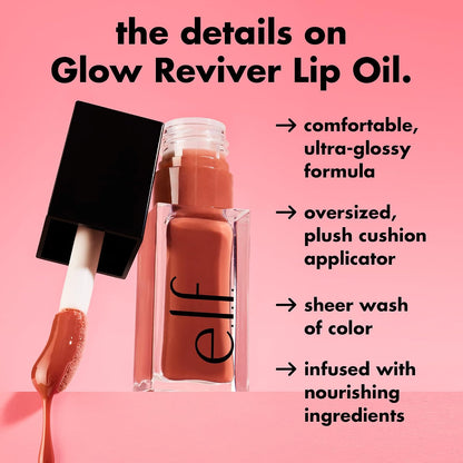 Glow Reviver Lip Oil, Pink Quartz | Nourishing Tinted Lip Oil for a High-Shine Finish, Infused with Jojoba Oil, Vegan & Cruelty-Free