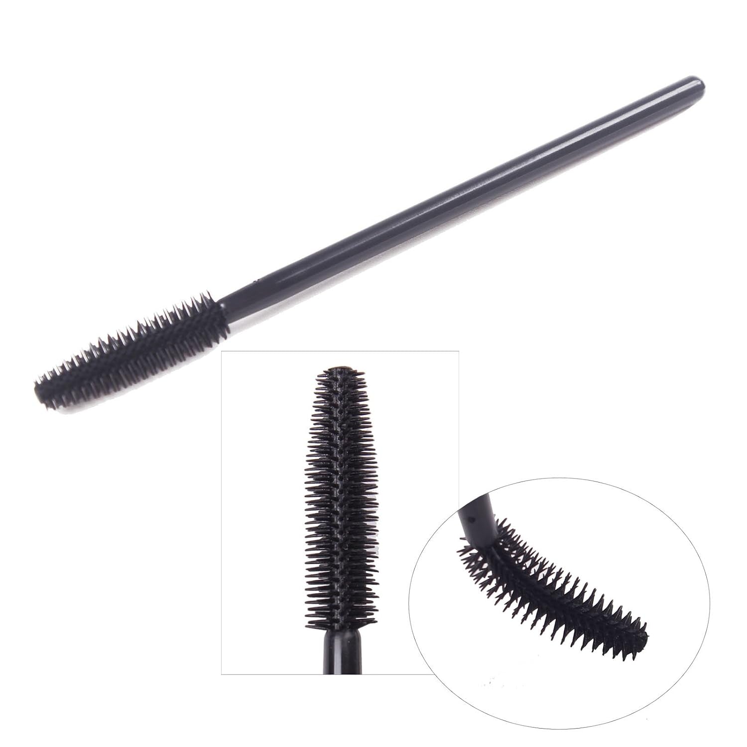 Pack of 100 One-Off Disposable Silicone Eyelash Mascara Brushes | Wands Applicator Eyebrow Brush Makeup Tool Kit Set (Tower Shape - Black)